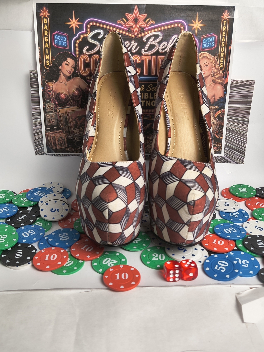 Liliana ALISHA-13 Red White Geo Platform Stiletto Heels Women’s Size 7.5